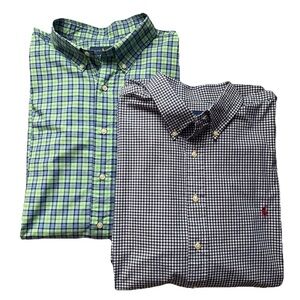 Lot 2 Polo Ralph Lauren Men’s Long Sleeve Button Down Shirts 2XB 2TG Plaid Blue
